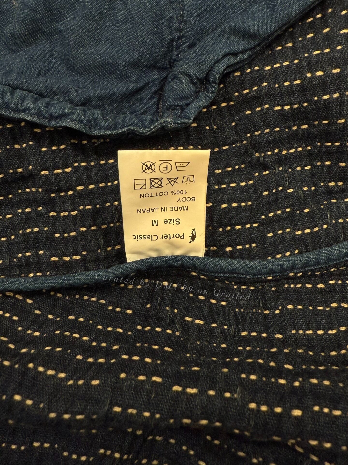 Porter Classic Indigo Sashiko Corduroy Jacket Coat — detail